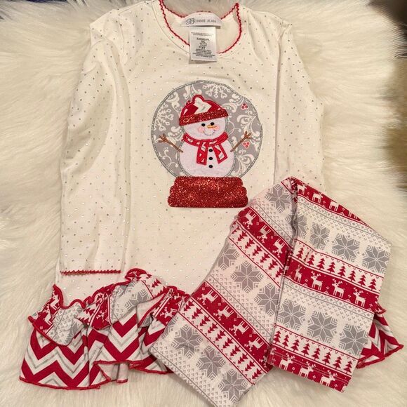 Bonnie Jean Toddler Girls Snow Globe Top & Leggings Snowman Set 3T Preowned - Picture 2 of 7